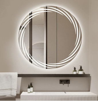 Круглое зеркало в ванну с подсветкой лентой Морган